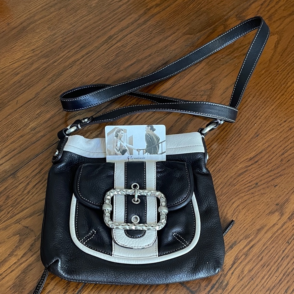 b. makowsky Black and Cream Crossbody Bag